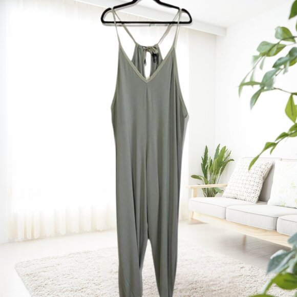 Bobi Sage Green Draped Modal Cotton Jersey Jumpsuit Romper | Size Small - Picture 3 of 14